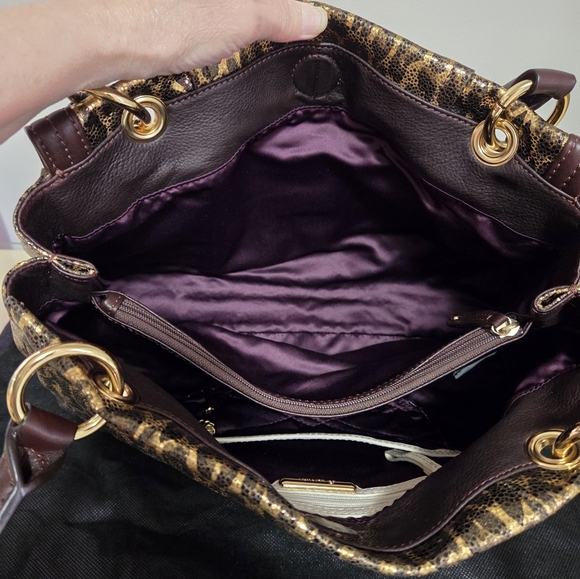 Vintage B Makowsky Metallic Leopard East West Flap Tote - Picture 7 of 8
